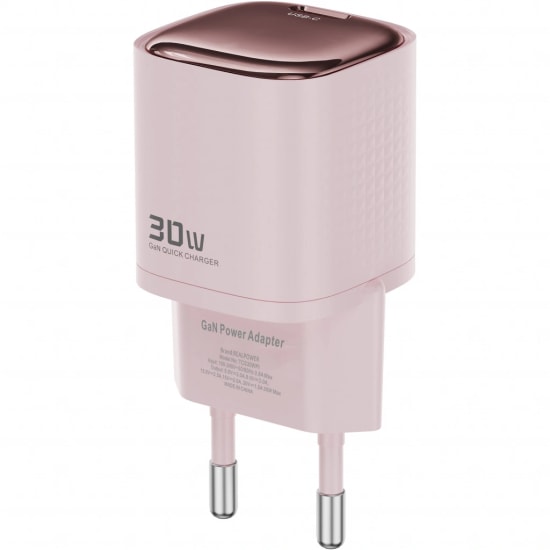 RealPower TCS30WPI 30W GaN Type-C to Type-C Şarj Aleti (NT-119361) - Pembe, 3000 mAh Hızlı Şarj, 100cm Kablo Dahil