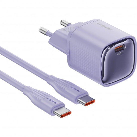 RealPower TCS30WPU 30W GaN Type-C to Type-C Şarj Aleti (NT-119360) - Mor, 3000 mAh Hızlı Şarj, 100cm Kablo Dahil