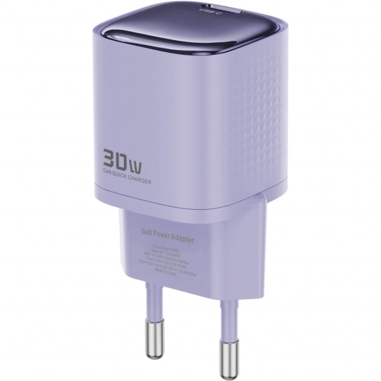 RealPower TCS30WPU 30W GaN Type-C to Type-C Şarj Aleti (NT-119360) - Mor, 3000 mAh Hızlı Şarj, 100cm Kablo Dahil