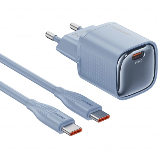 RealPower TCS30WBL 30W GaN Type-C to Type-C Şarj Aleti (NT-119359) - Mavi, 3000 mAh Hızlı Şarj, 100cm Kablo Dahil
