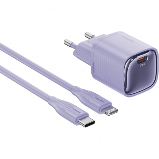 RealPower TCS20WPU 20W GaN Type-C to Lightning Şarj Aleti (NT-119357) - Mor, 3000 mAh, Hızlı Şarj, Kablo Dahil