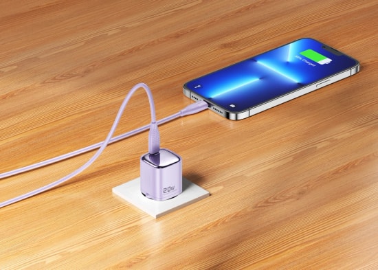 RealPower TCS20WPU 20W GaN Type-C to Lightning Şarj Aleti (NT-119357) - Mor, 3000 mAh, Hızlı Şarj, Kablo Dahil