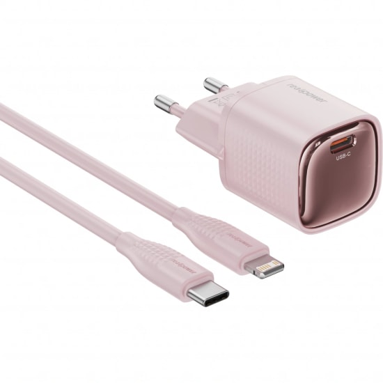 RealPower TCS20WPI 20W GaN Type-C to Lightning Şarj Aleti (NT-119356) - Pembe, 3000 mAh, Hızlı Şarj, Kablo Dahil