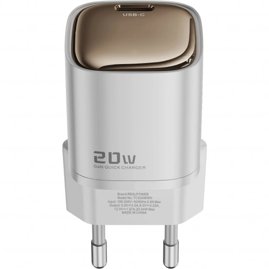 RealPower TCS20WWH 20W GaN Type-C to Lightning Şarj Aleti (NT-119355) - Beyaz, 3000 mAh, Hızlı Şarj, Kablo Dahil