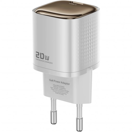 RealPower TCS20WWH 20W GaN Type-C to Lightning Şarj Aleti (NT-119355) - Beyaz, 3000 mAh, Hızlı Şarj, Kablo Dahil