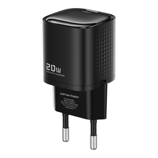 RealPower TCS20WBK 20W GaN Type-C to Lightning Şarj Aleti (NT-119354) - Siyah, 3000 mAh, Hızlı Şarj, Kablo Dahil