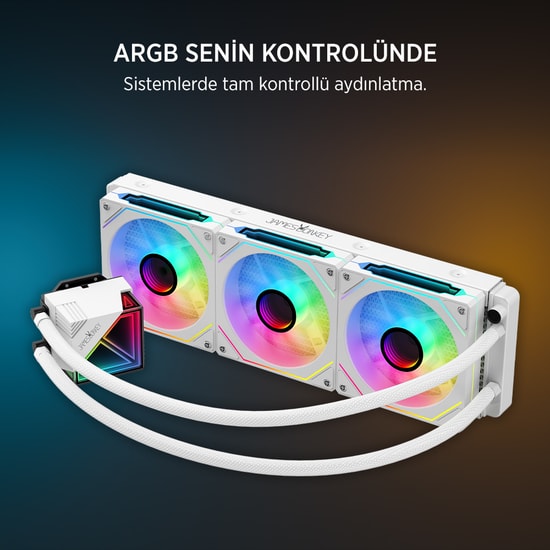 James Donkey Lugis JDC360-ARGB-360MM-WHITE Beyaz Sıvı Soğutucu - 3x120mm PWM Fan, 300W TDP, AM5/LGA1700 Uyumlu