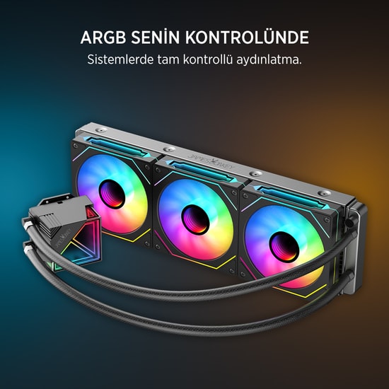 James Donkey Lugis JDC360-ARGB-360MM-BLACK Siyah Sıvı Soğutucu - 3x120mm ARGB Fan, AM5 ve LGA1700 Uyumlu