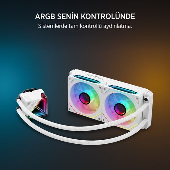 James Donkey LUGIS-JDC240-ARGB-240MM-WHITE Beyaz Sıvı Soğutucu - 2x120mm PWM Fan, 240W TDP, AM5/LGA1700 Uyumlu