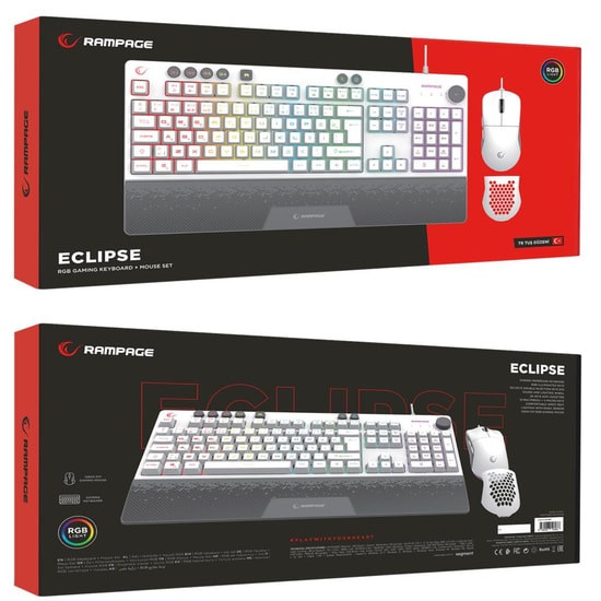 Rampage ECLIPSE Beyaz RGB Kablolu Oyuncu Klavye Mouse Seti - Q Klavye, 12800 DPI Optik Mouse, Bilek Destekli