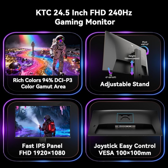 KTC H25T7-3 24.5" 180Hz 1ms FHD IPS Oyuncu Monitörü - 1920x1080, 350cd, HDR10, HDMI, DisplayPort, FreeSync, G-Sync