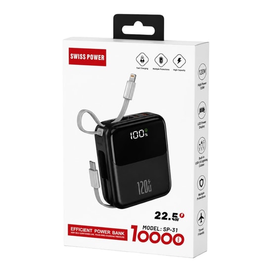 Swiss Power SP-31 Siyah 20000 mAh 22.5W Taşınabilir Powerbank - Hızlı Şarj Desteği, Led Göstergeli, Siyah Renk