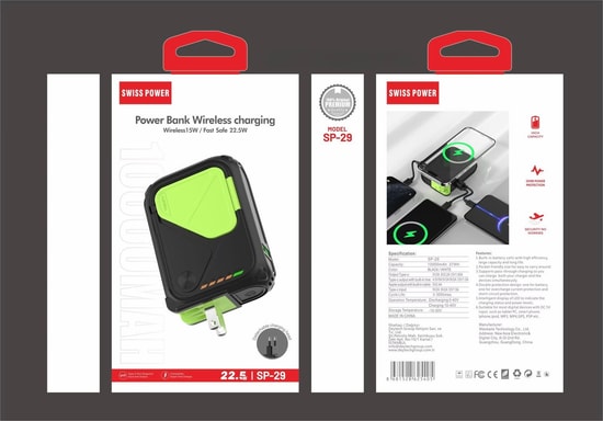 Swiss Power SP-29 Siyah 10000 mAh 22.5W Wireless Powerbank - Hızlı Şarj Desteği, Kablosuz Şarj, Led Göstergeli, Siyah