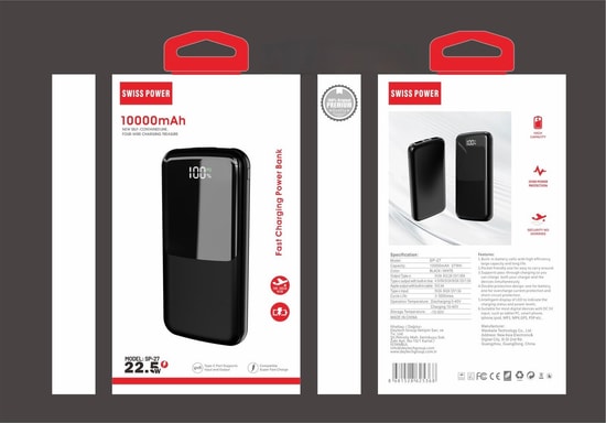 Swiss Power SP-27 Siyah 10000 mAh 22.5W Taşınabilir Powerbank - Hızlı Şarj Desteği, Led Göstergeli, Siyah Renk