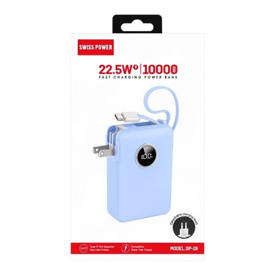 Swiss Power SP-28 Mavi 10000 mAh Mavi Powerbank (NT-119374) - 22.5W Hızlı Şarj, Lityum Polimer, Led Göstergeli, Type-C