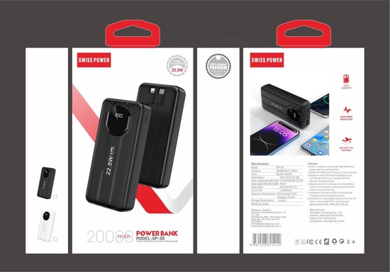 Swiss Power SP-30-SIYAH 20000 mAh 22.5W Taşınabilir Powerbank - PD Hızlı Şarj, Led Göstergeli, Li-Polimer Batarya