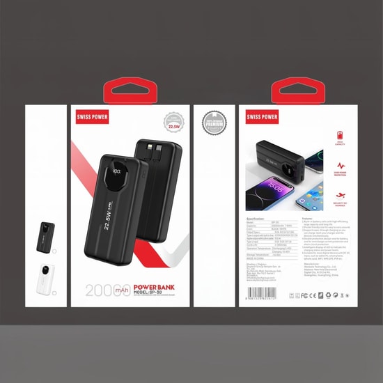 Swiss Power SP-30-SIYAH 20000 mAh 22.5W Taşınabilir Powerbank - PD Hızlı Şarj, Led Göstergeli, Li-Polimer Batarya