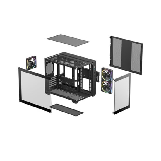 DeepCool CG330-3F Siyah Micro-ATX Oyuncu Kasası - 3x Fan, Mesh Panel, Temperli Cam Yan Panel, USB 3.0, PSU Yok