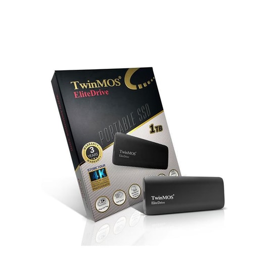 TwinMOS EliteDrive 1TB Siyah Taşınabilir SSD (PSSDGGBMED32) - USB 3.2 Type-C, 450MB/410MBs Hızlı Harici SSD