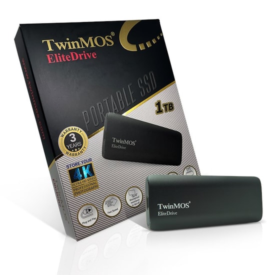 TwinMOS EliteDrive 1TB Koyu Gri Taşınabilir SSD (PSSD1TBMEDB) - USB 3.2, Type-C, Compact Tasarım Harici SSD