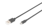 Digitus 1 Metre USB 2.0 Siyah Micro USB Kablo (AK-300110-010-S) - USB A Erkek/Micro B Erkek, 480Mbps, Nikel Kaplama