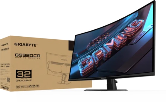 Gigabyte GS32QCA 31.5" 180Hz 1ms Curved VA QHD Oyuncu Monitörü - 2560x1440, 250cd, HDR Ready, HDMI 2.0, DP 1.4, Siyah