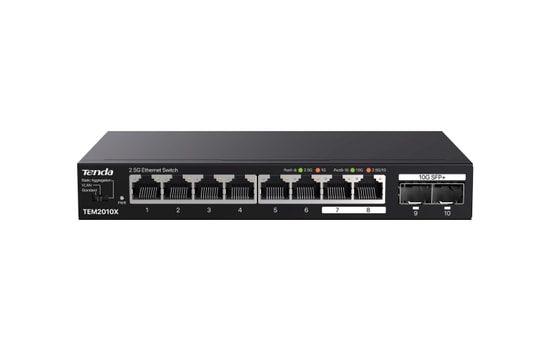 Tenda TEM2010X 8 Port 2.5G Ethernet Switch - 2x10G SFP+ Yuvası, Metal Kasa, KOBİ ve NAS Uyumlu Ağ Anahtarlayıcı