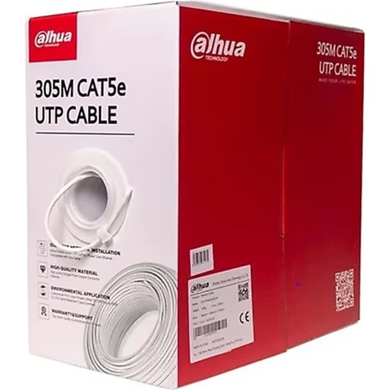 Dahua CAT6 Gri UTP Data Kablosu (PFM922I-6UN-C) - 305 Metre, 23AWG U/UTP CCA, Saf Bakır, İç Ortam Data Kablosu