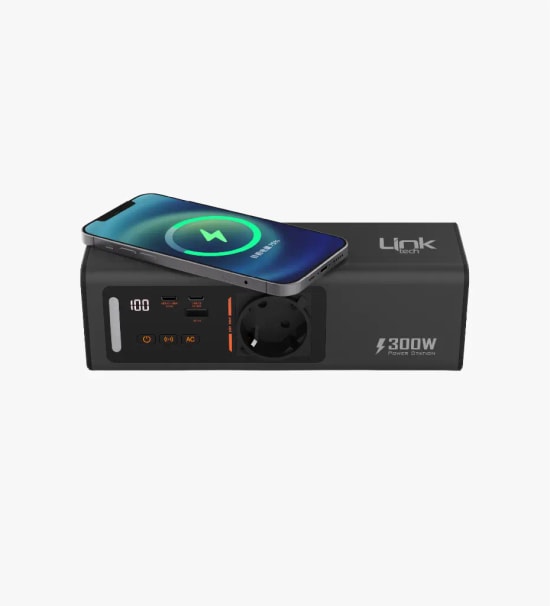 LinkTech AC300 Premium 220V Prizli 300W 40000 mAh Taşınabilir Güç İstasyonu - PD 100W, Fener Işığı, 148Wh, 15W Kablosuz