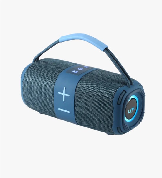 LinkTech Q224 RhythmGlow RGB Işıklı Taşınabilir Mavi TWS Bluetooth Hopalör - 2x8W Ses, 1500mAh Pil, SD Kart, USB, AUX