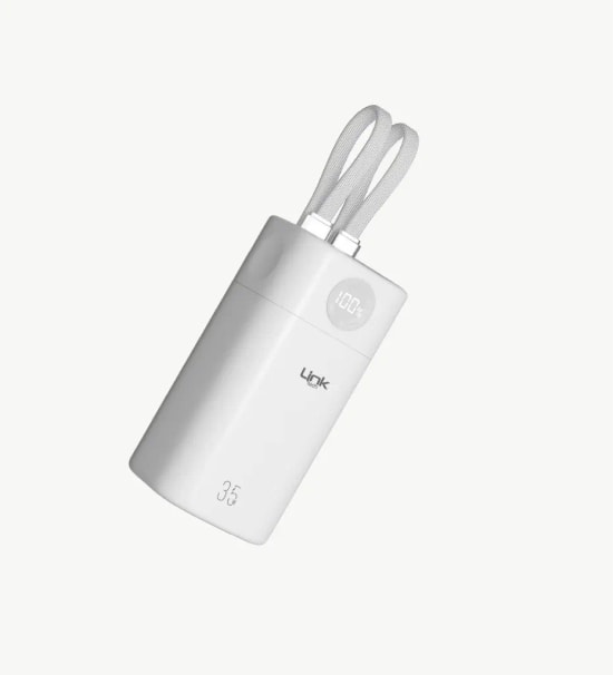 LinkTech MP13 35W USB-C ve Lightning Kablolu 20000mAh Hızlı Şarj Beyaz Powerbank - Dijital Ekranlı, PD 3.0, PPS, QC 4.0+