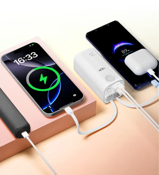 LinkTech MP13 35W USB-C ve Lightning Kablolu 20000mAh Hızlı Şarj Beyaz Powerbank - Dijital Ekranlı, PD 3.0, PPS, QC 4.0+