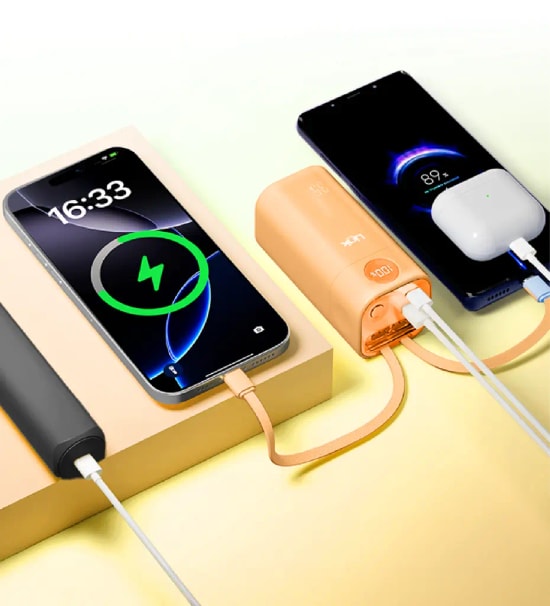 LinkTech MP13 35W USB-C ve Lightning Kablolu 20000mAh Hızlı Şarj Turuncu Powerbank - Dijital Ekran, PD 3.0, PPS, QC 4.0+