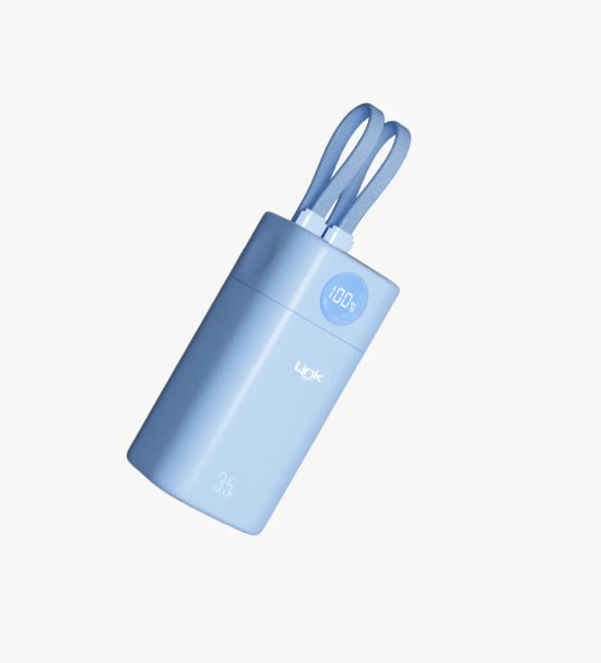 LinkTech MP13 35W USB-C ve Lightning Kablolu 20000mAh Hızlı Şarj Mavi Powerbank - Dijital Ekranlı, PD 3.0, PPS, QC 4.0+