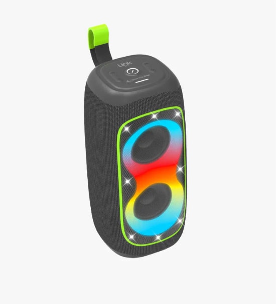 LinkTech R118 LED Işık Efektli IPX5 Sertifikalı Gri Bluetooth Hoparlör - IPX5, BT v5.4, 3600 mAh Batarya, 57mm Sürücü