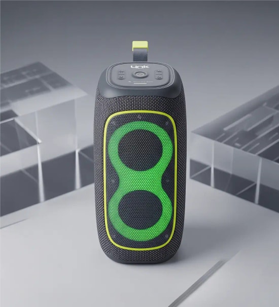 LinkTech R118 LED Işık Efektli IPX5 Sertifikalı Gri Bluetooth Hoparlör - IPX5, BT v5.4, 3600 mAh Batarya, 57mm Sürücü