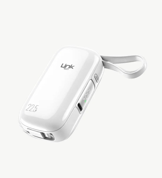 LinkTech MP11 Mini Type-C ve Lightning Şarj Kablolu 22.5W 9600mAh Beyaz Hızlı Powerbank - Dijital Ekran, Kompakt Boyut