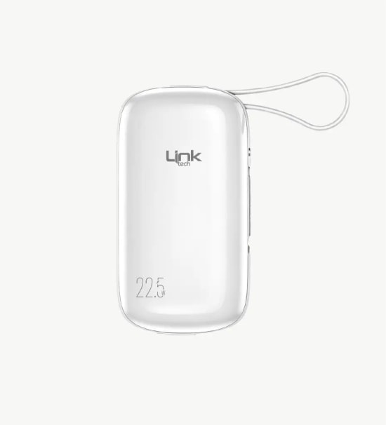 LinkTech MP11 Mini Type-C ve Lightning Şarj Kablolu 22.5W 9600mAh Beyaz Hızlı Powerbank - Dijital Ekran, Kompakt Boyut