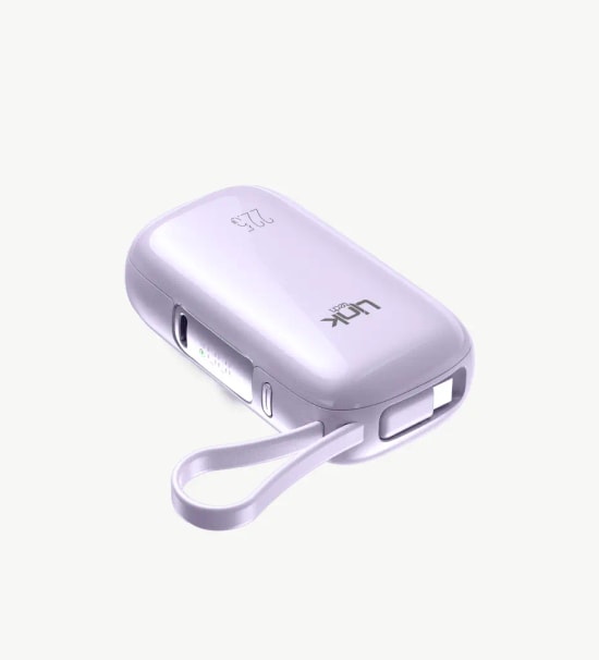 LinkTech MP11 Mini Type-C ve Lightning Şarj Kablolu 22.5W 9600mAh Mor Hızlı Powerbank - Dijital Ekran, Kompakt Boyut
