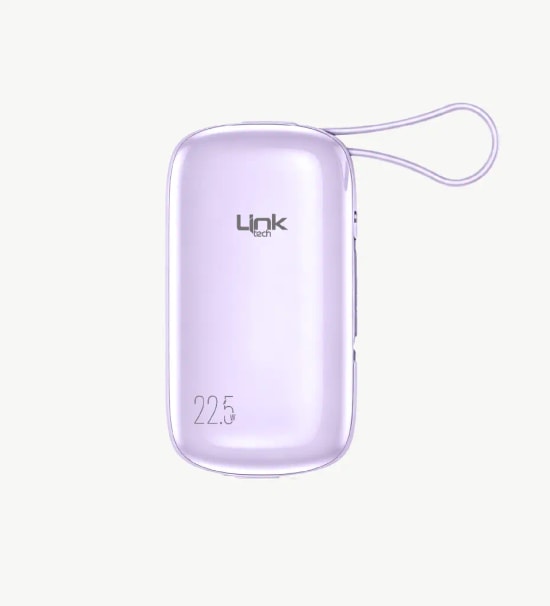 LinkTech MP11 Mini Type-C ve Lightning Şarj Kablolu 22.5W 9600mAh Mor Hızlı Powerbank - Dijital Ekran, Kompakt Boyut