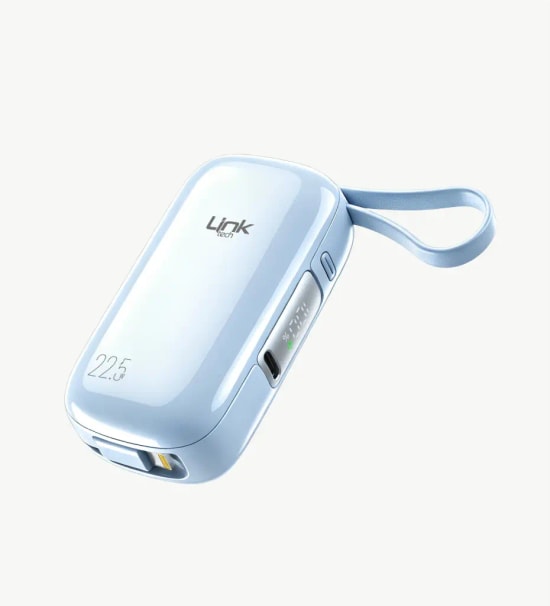 LinkTech MP11 Mini Type-C ve Lightning Şarj Kablolu 22.5W 9600mAh Mavi Hızlı Powerbank - Dijital Ekran, Kompakt Boyut