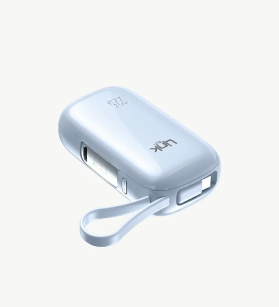 LinkTech MP11 Mini Type-C ve Lightning Şarj Kablolu 22.5W 9600mAh Mavi Hızlı Powerbank - Dijital Ekran, Kompakt Boyut