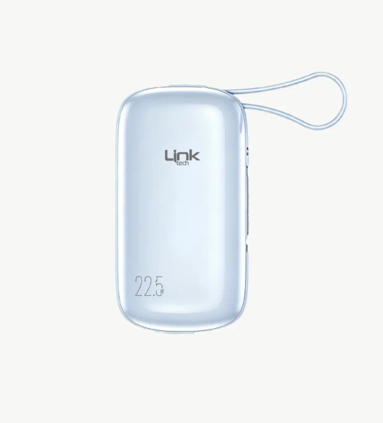 LinkTech MP11 Mini Type-C ve Lightning Şarj Kablolu 22.5W 9600mAh Mavi Hızlı Powerbank - Dijital Ekran, Kompakt Boyut
