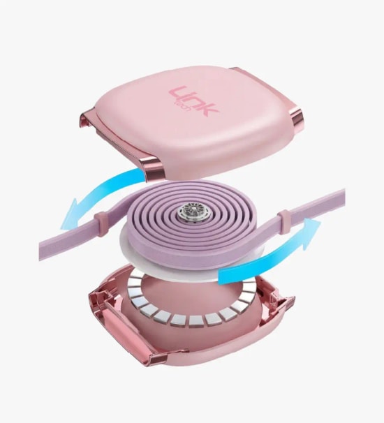 LinkTech KN01 Süper Hızlı 240W Tip-C - Tip-C Manyetik Geri Çekilebilir Pembe Şarj Kablosu - Makaralı, 6A Güç, 1m Kablo