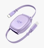LinkTech KN01 Süper Hızlı 240W Tip-C - Tip-C Manyetik Geri Çekilebilir Mor Şarj Kablosu - Makaralı, 6A Güç, 1m Kablo