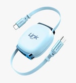 LinkTech KN01 Süper Hızlı 240W Tip-C - Tip-C Manyetik Geri Çekilebilir Mavi Şarj Kablosu - Makaralı, 6A Güç, 1m Kablo