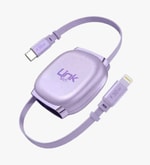 LinkTech KN02 Hızlı 30W Tip-C - Lightning Manyetik Geri Çekilebilir Mor Şarj Kablosu - Makaralı, 3A Güç, 1 Metre Kablo