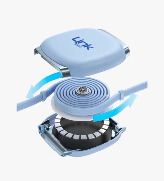 LinkTech KN02 Hızlı 30W Tip-C - Lightning Manyetik Geri Çekilebilir Mavi Şarj Kablosu - Makaralı, 3A Güç, 1 Metre Kablo