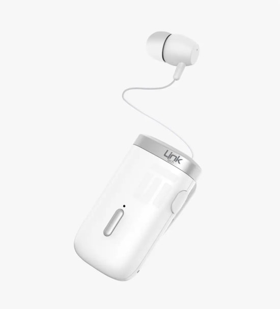 LinkTech V84 Mini Titreşimli Makaralı Beyaz Mono Bluetooth Kulaklık - BT 5.4, 100mAh Pil, USB Tip-C Şarj, 10m Menzil