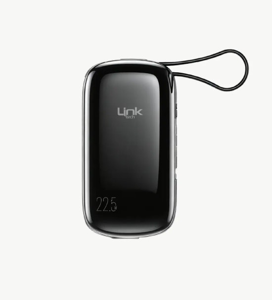 LinkTech MP11 Mini Type-C ve Lightning Şarj Kablolu 22.5W 9600mAh Siyah Hızlı Powerbank - Dijital Ekran, Kompakt Boyut